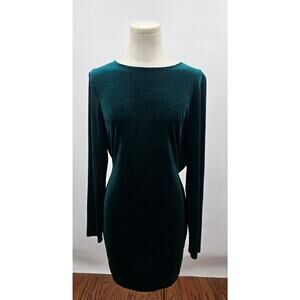 Privy Velvet Bodycon Dress Large Dark Emerald Open Back Cowl Mini Holiday Party